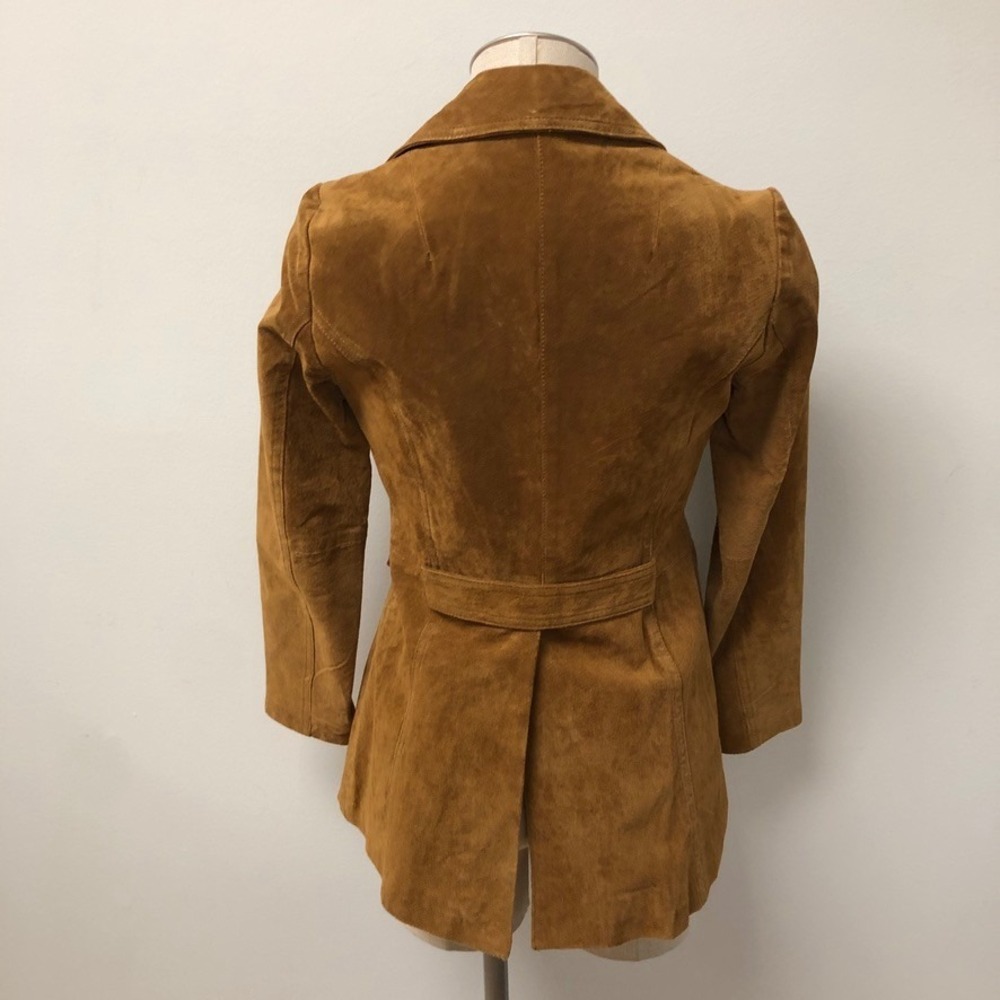 Zara Basic Suede Jacket Womens S Small Brown Double Breasted Pea Coat Blazer - Picture 6 of 8